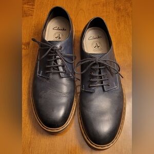 Clarks Tor Navy Leather Derby Shoes - Rugged Lug Sole Size 9
